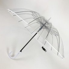 Прозора парасоля-тростина, напівавтомат з білою ручкою та облямівкою по краю купола від 