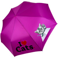 Детский складной зонт для девочек и мальчиков на 8 спиц "I♥Cats" с кошками от фирмы Toprain, малиновый 02089-1