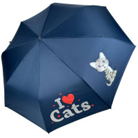 Детский складной зонт для девочек и мальчиков на 8 спиц "I♥Cats" с кошками от Toprain, темно-синий 02089-4