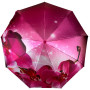 Жіноча парасолька напівавтомат на 9 спиць сатиновий купол з квітковим принтом від Frei Regen, рожева ручка, 09081-1
