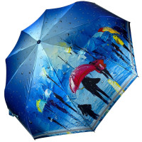 Жіноча автоматична парасоля на 9 спиць від Frei Regen з принтом міста, сатиновий купол, синя ручка, 09074-3