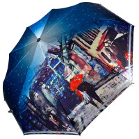Женский автоматический зонт на 9 спиц от Frei Regen с принтом города, сатиновый купол, синяя ручка, 09074-2