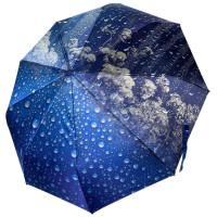 Женский зонт полуавтомат на 9 спиц сатиновый купол с принтом от Frei Regen, синяя ручка, 09041-3